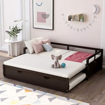 Harper & Bright Designs DayBed with A Trundle,Twin to King Bed with Trundle for Kids, No Box Spring Needed,Espresso