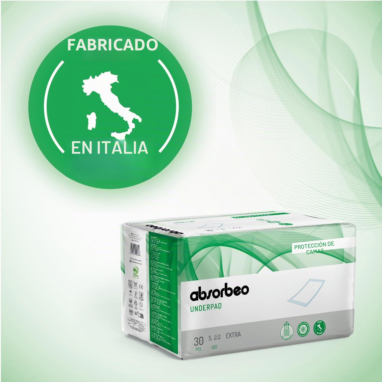 Absorbeo Empapador Extra Protección, Efecto Súper Seco, Protección Total, Hipoalergénico, Totalmente Transpirable, Tamaño 60 X 90 cm, 30 Protecciones