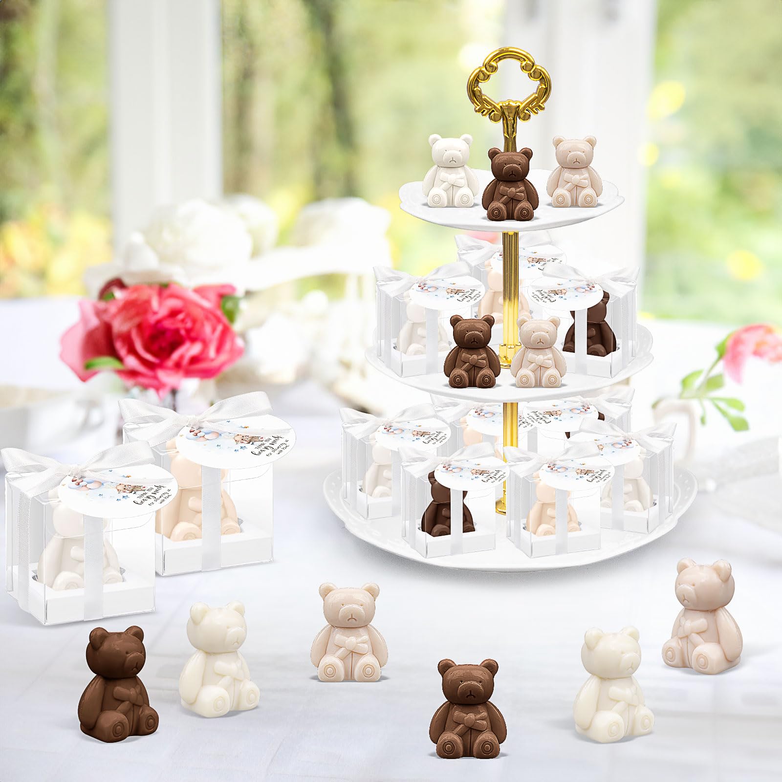 36 Stück Bären-BabySeifen Weihnachtsgeschenke mit Dankeskarten und Geschenkboxen, Gastgeschenke für Babyparty, Hochzeit, Bridal Shower und Partydekoration,Mini-Bärenseifen-Geschenke (Weiß & Braun)