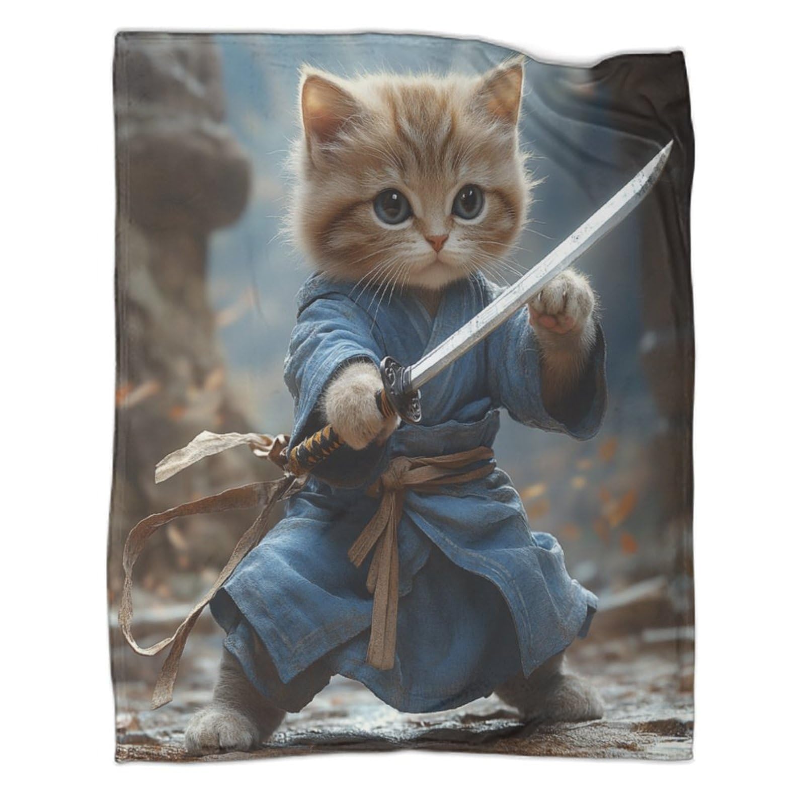 Couverture flanelle chat kung fu 3D legere contre le froid sur le canape