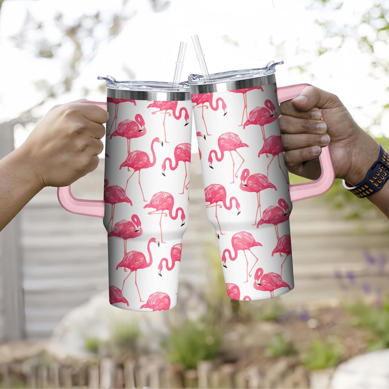 30 oz Flamingo Tumbler with Handle and Straw, Insulated Stainless Steel Cup with Lid, Travel Coffee Mug Water Bottle, Gifts for Woman Animal Lovers - Image 5