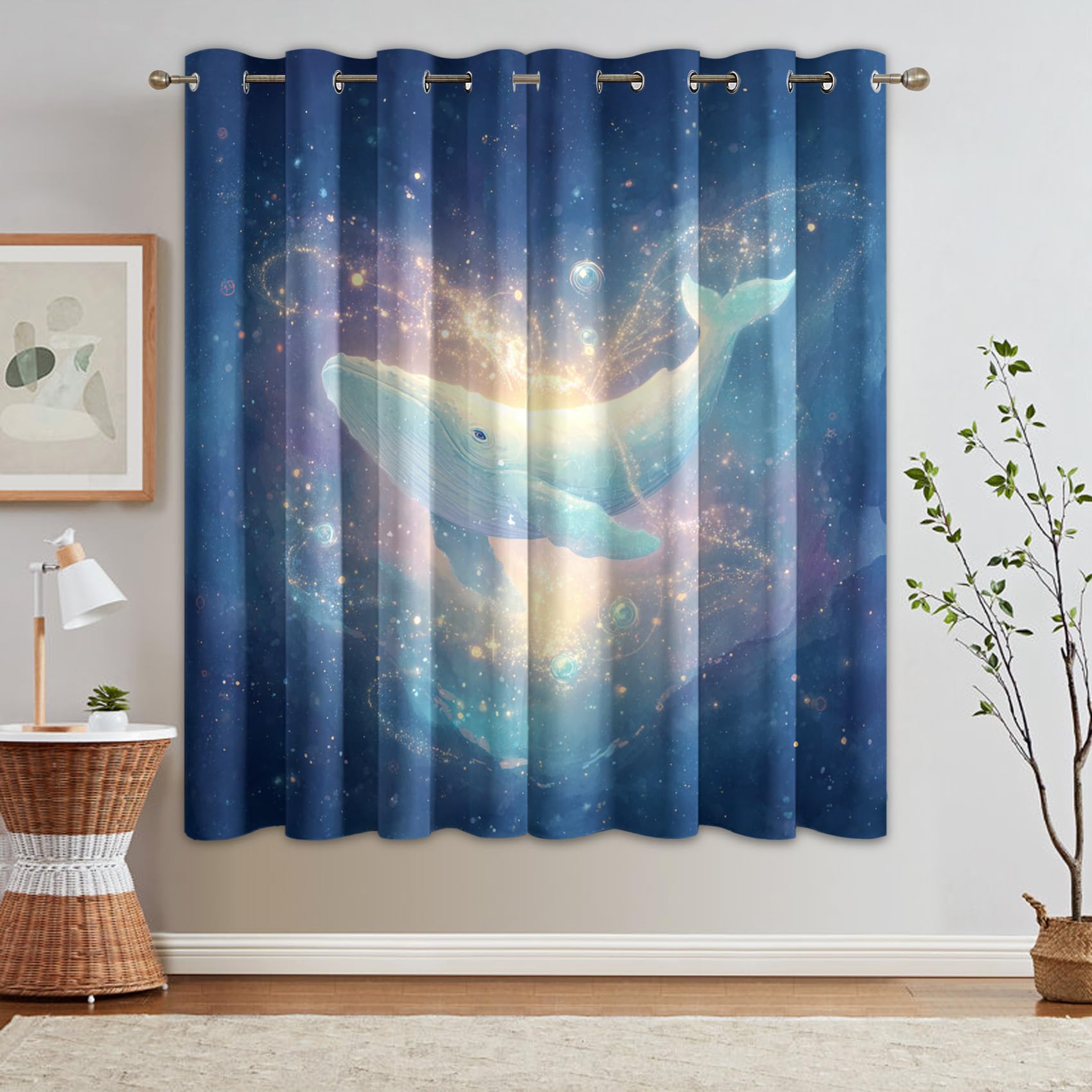 Wal Vorhang Mit ösen Blickdicht, Kinder Meerestiere Vorhänge Schlafzimmer Wohnzimmer Küche 110 x 215 cm Lang, Übergardinen Innen Verdunklungsvorhänge