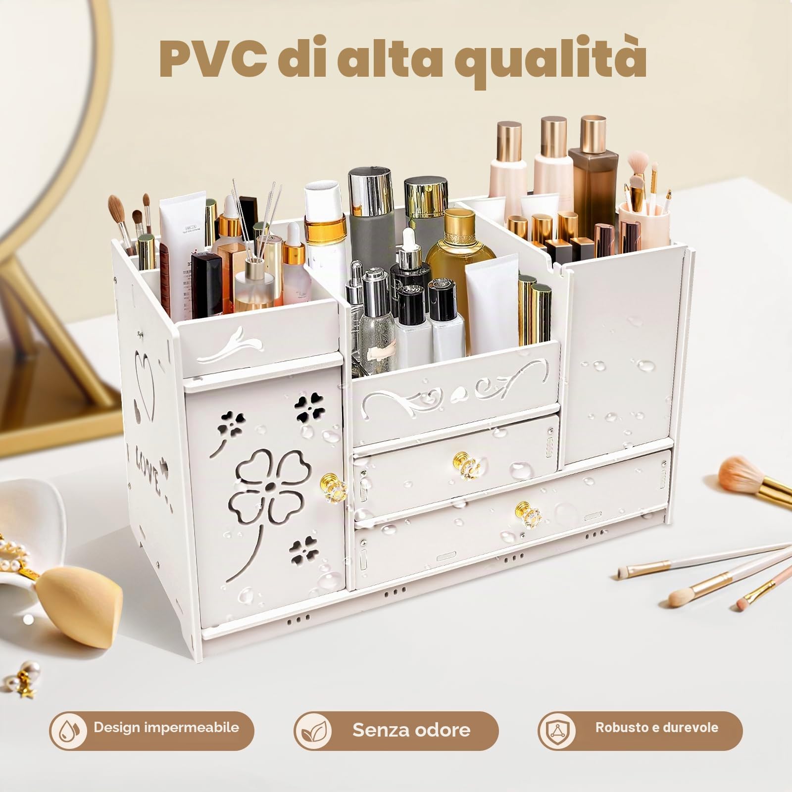 Organizer per trucchi, contenitore per cosmetici, con 2 cassetti e specchi, per trucchi, per cosmetici