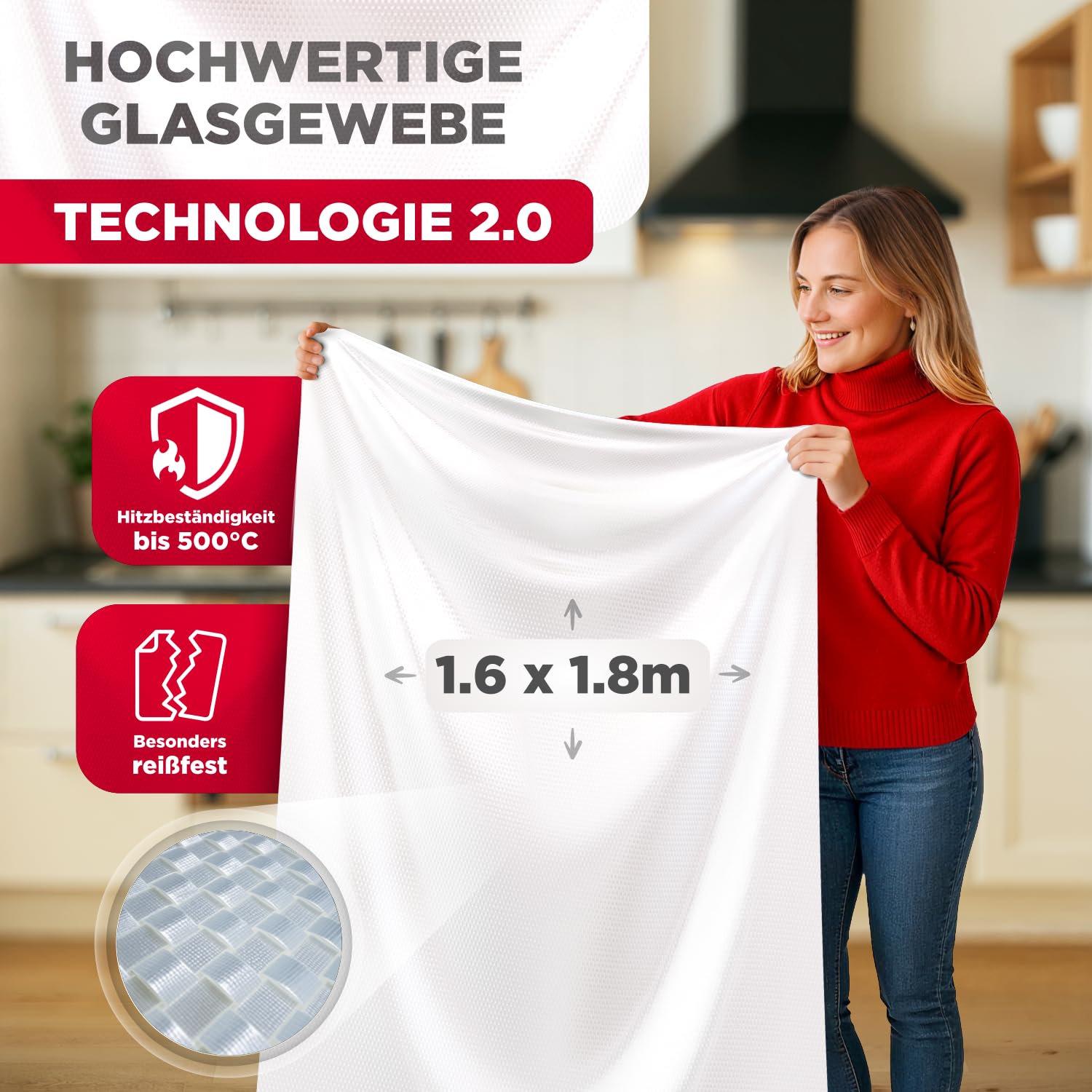 Coperta antincendio 1,6 x 1,8 m – Coperta antincendio per cucina e casa – Coperta antincendio per emergenze, coperta antincendio certificata EN – Coperta di emergenza per casa e auto