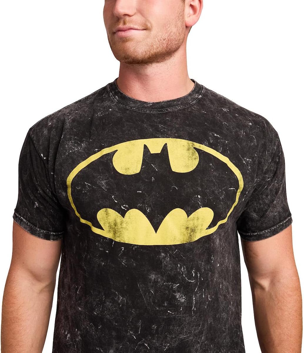 Batman Logo Men's Black Mineral Wash Crew Neck Short Sleeve T-Shirt - Image 4
