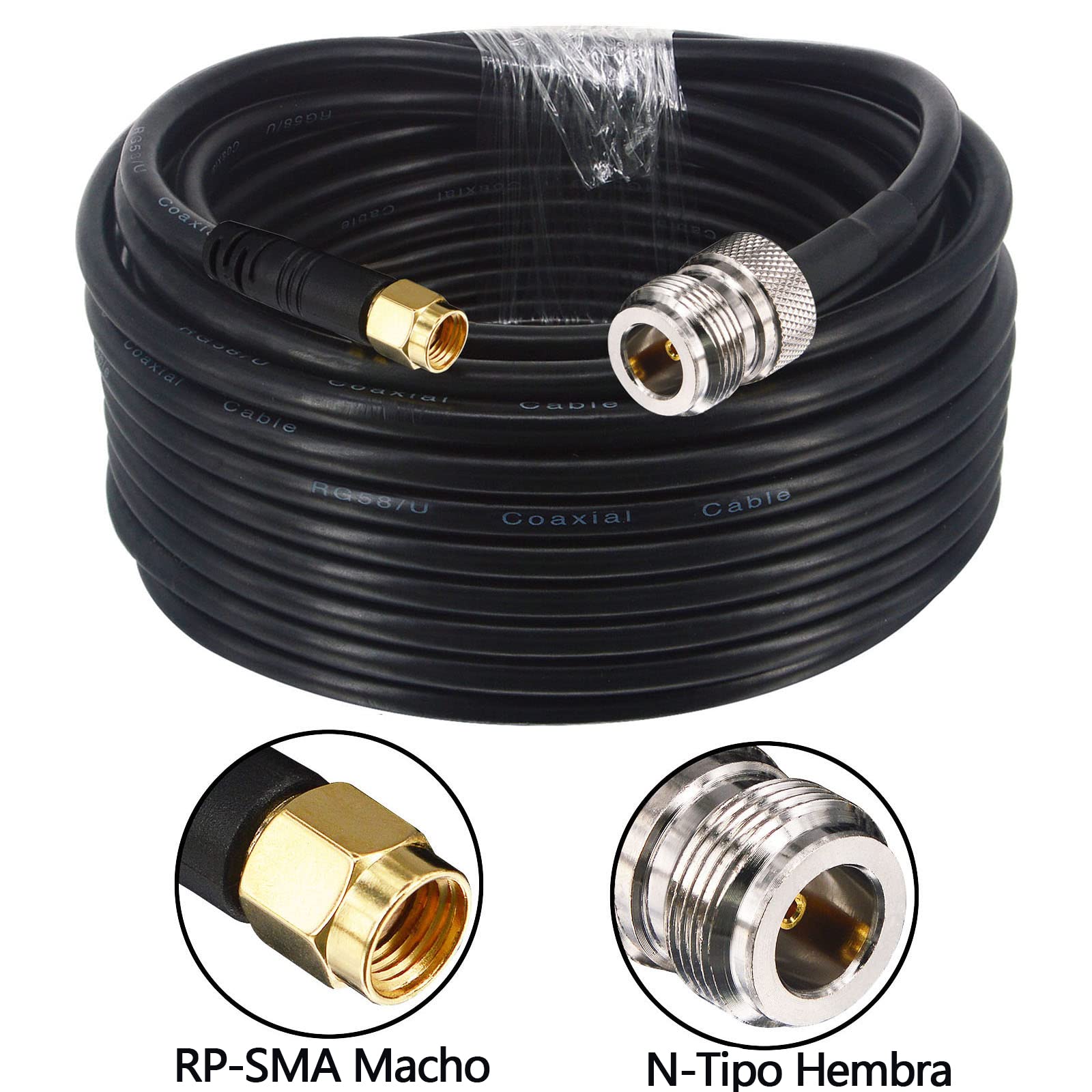 Cavo RP-SMA Maschio a N Femmina 15M Cavo coassiale RG58 Migliorato Cavo Antenna Helium Connettore N Femmina a RP-SMA Maschio a Bassa Perdita Cavo di Estensione per WiFi LTE LoRa Antenna Helium