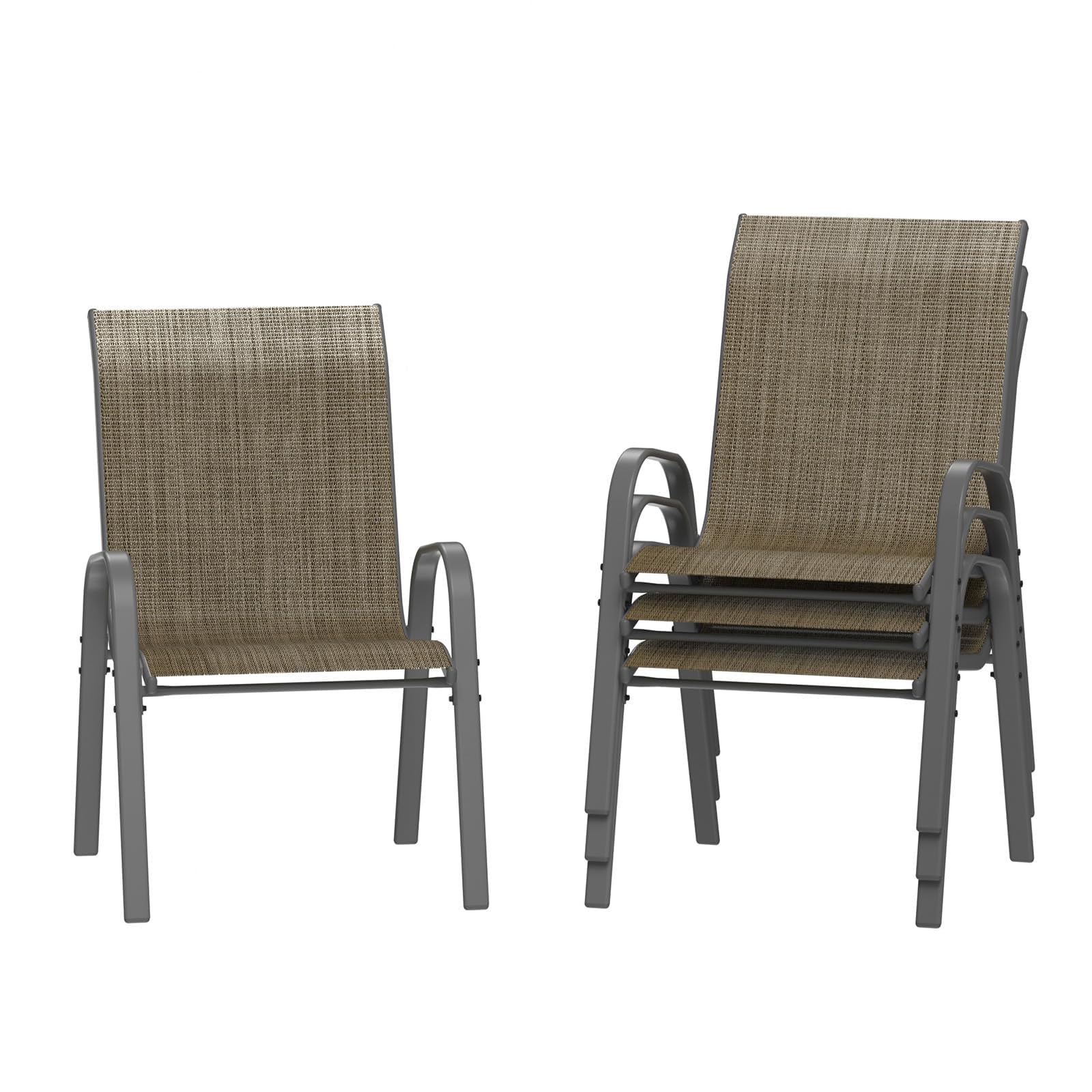 Amopatio Patio Chairs Set of 4, Outdoor Stackable Dining Chairs for All Weather, Breathable Garden Outdoor Furniture for Backyard Deck(Dark Brown)