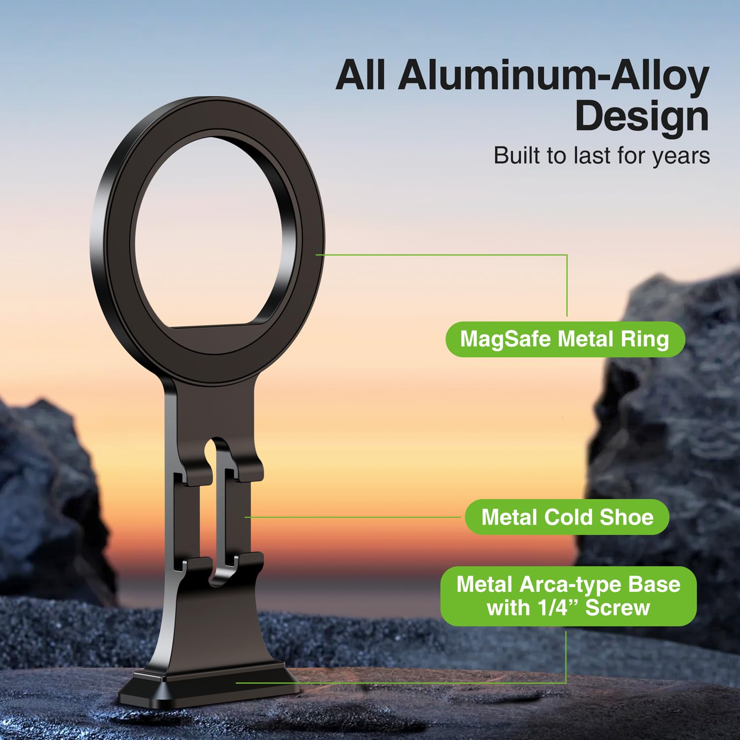 elitehood Supporto per treppiede in alluminio Magsafe, supporto compatto per iPhone con piastra a sgancio rapido Arca Swiss e adattatore a vite da 1/4", supporto magnetico per telefono compatibile con