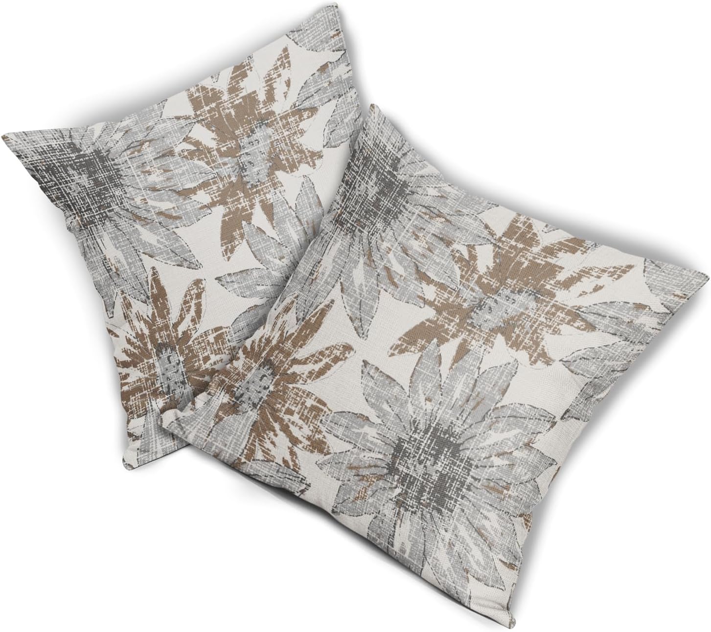 Sweetshow Brown Grey Gray Pillow Covers 24x24 Set of 2 Retro Sunflower Flowers Print Decorative Throw Pillows Outdoor Modern Art Floral Pillowcase Square Linen Cushion Case for Home Sofa Couch Bed