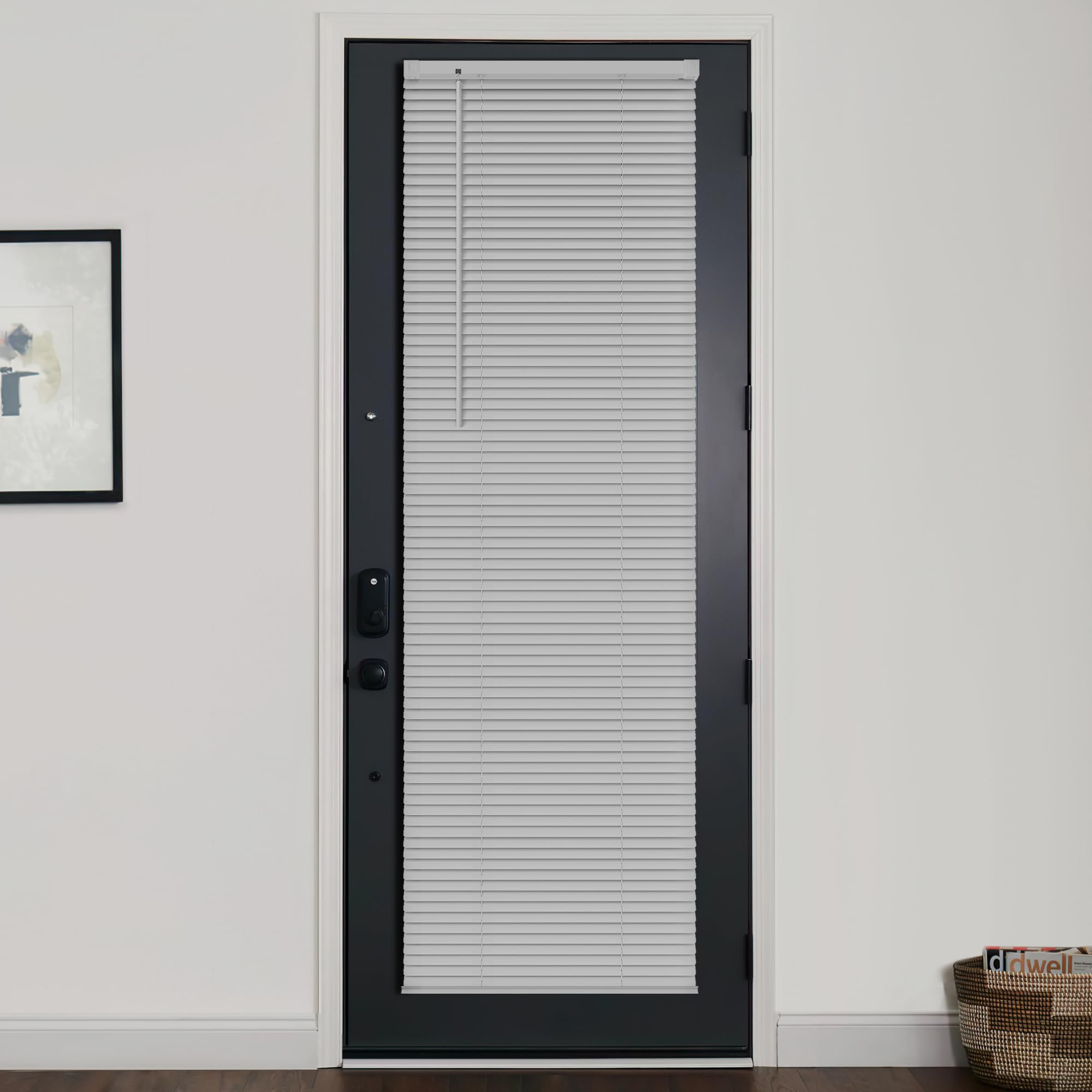 Photo 1 of LazBlinds 1" Vinyl Mini Blinds for Doors, Cordless French Door Blinds for Privacy, Light Filtering Privacy Horizontal Shades for Front Door Patio Sidelight Glass Door, 15 3/4" W x 70" H, Grey