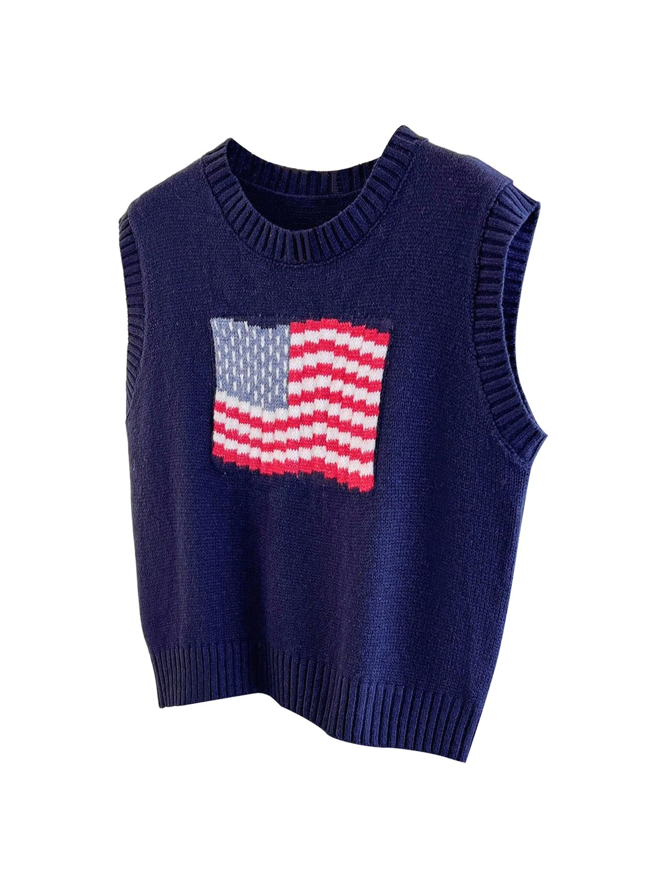 SweatyRocks Womens American Flag Sweater Vest Crew Neck Sleeveless Casual Knit Sweater Tank Tops