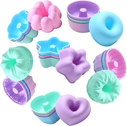 To encounter 24Pack Silicone Molds, Nonstick 3 3/4 inch Full-Size Donut Mold, Silicone Baking Cups, Donut Pan, Muffin, Jello, Bagel Pan, Oven- Microwave- Dishwasher Safe