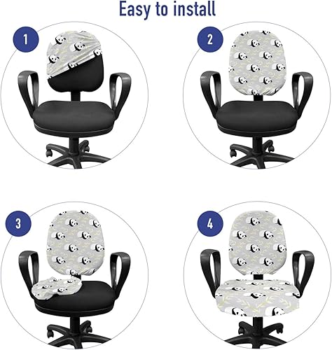 Miniatura 4 de Ambesonne Panda - Funda para silla de oficina, diseño de animales de dibujos animados repetitivos con ramas frondosas, funda protectora de tela