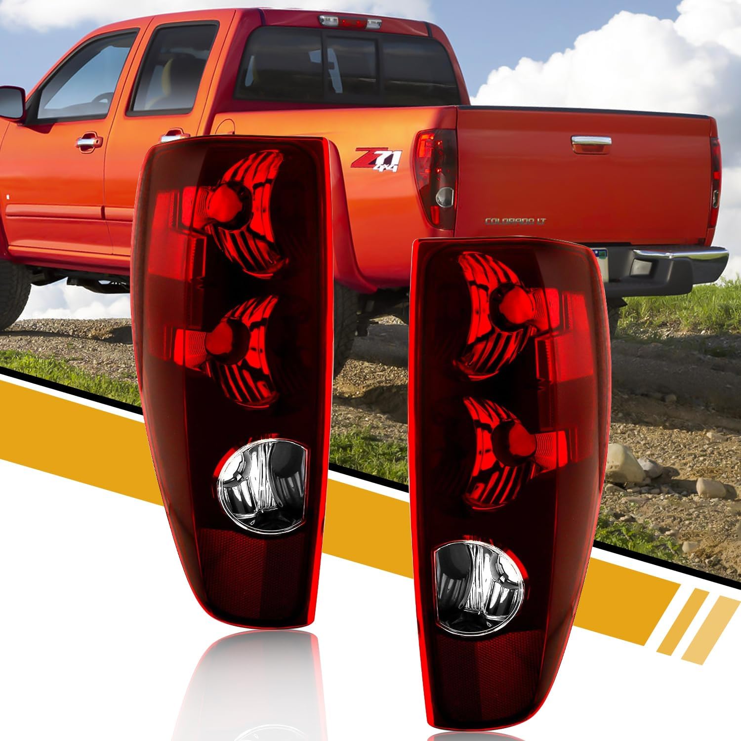 Tail Light Assembly in Pair Compatible with Chevrolet Colorado & GMC Canyon 2004-2012, OE-Style Halogen Brake Rear Lamp Replacement, w/Lens & Housing Only, Left and Right Side