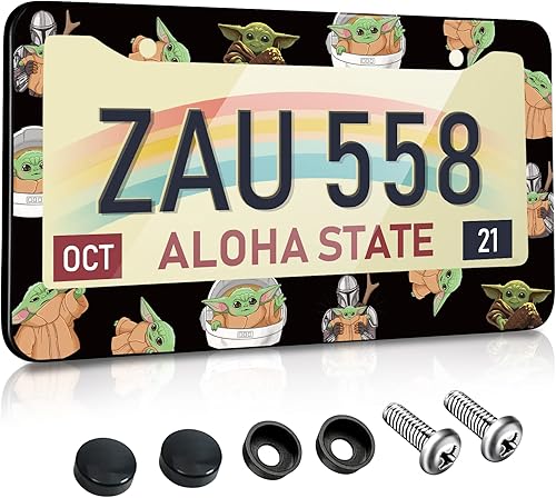 Akkya Marcos de matrícula para mujeres y hombres, cubierta de soporte de placa de automóvil, lindo y divertido marco de etiqueta de metal de dibujos