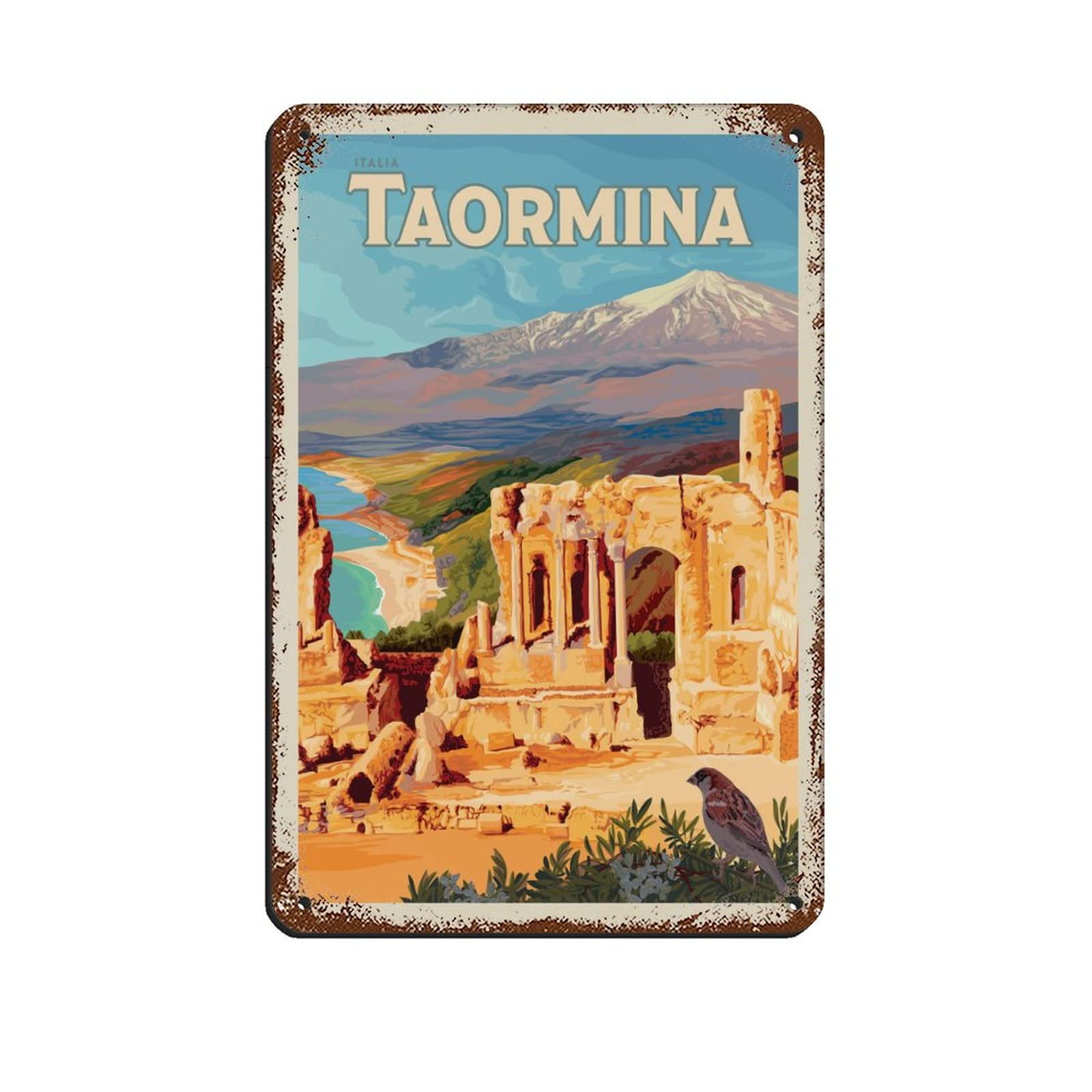 Ekmcl T202 Funny Tin Signs Vintage Italy Taormina Travel Tin Signs Vintage Retro Bar Club Cave Home Kitchen Wall Decor Gift 20 * 30Cm