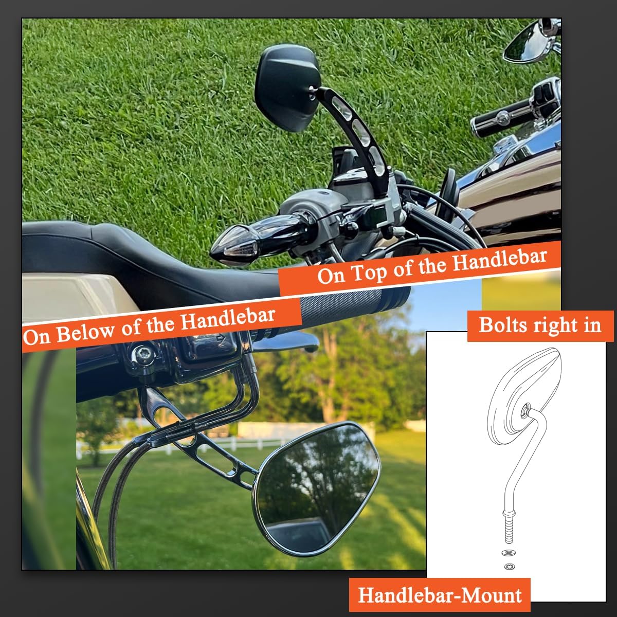 FOVPLUE Handlebar Mount Mirrors,Left & Right Side Rearview mirrors for 1982-2025 Harley Models,for CVO Dyna Electra Glide Road Glide Road King Softail Street Glide Sportster 1200 883,Chrome