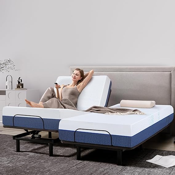 Vipbear Split King Adjustable Bed Base with Mattress, 12