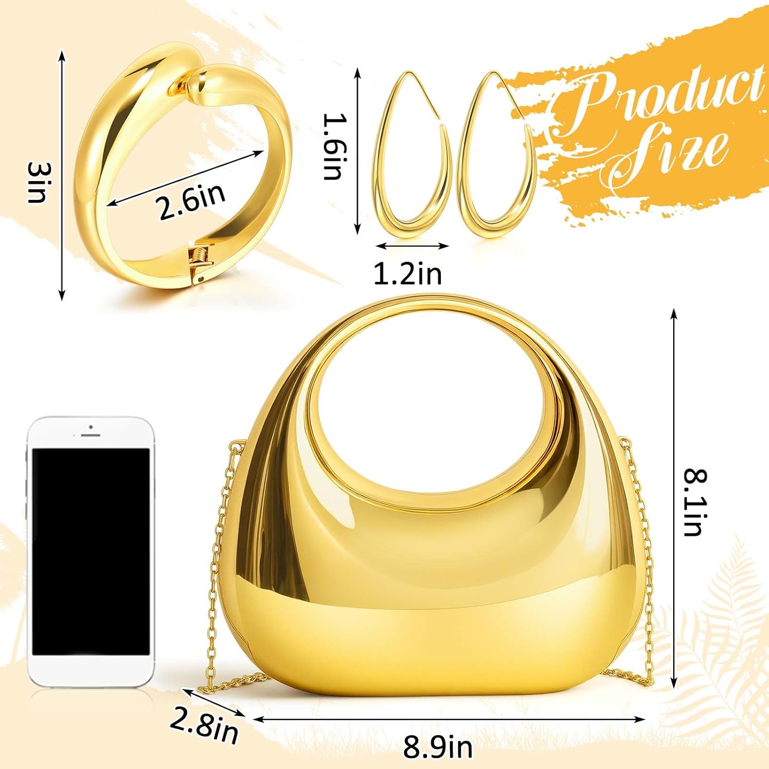 Quelay 3 Pcs Clutch Purse Jewelry Set for Women Purse Accessories Statement Jewelry Sets Formal Acrylic Evening Bag Bracelet Earrings for Formal Wedding Prom Valentine's Day