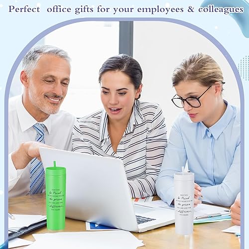 Miniatura 10 de Bokon 16 vasos delgados a granel de 16 onzas con tapa y pajilla, vasos inspiradores de plástico para personal, profesores, enfermeras, compañeros de