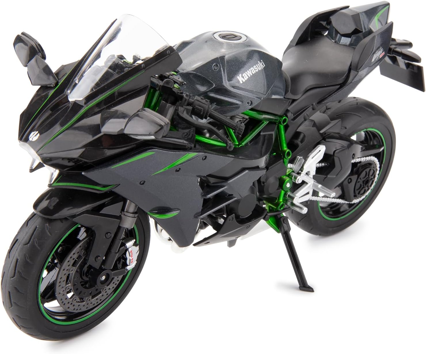 BDTCTK Compatible for 1:9 Kawasaki Ninja H2R Motorcycle DieCast Model, Suspension and Free Roller, Toy Car, Motorcycle Collection, Gift Black, M9-2A