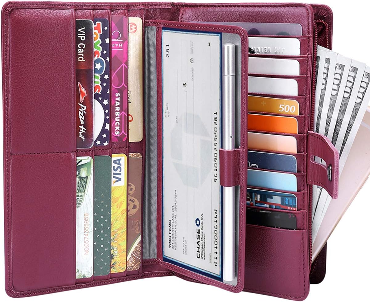 Itslife Womens Wallet,Large Capacity RFID Blocking Leather Wallets Credit Cards Organizer Ladies Wallet with Checkbook Holder