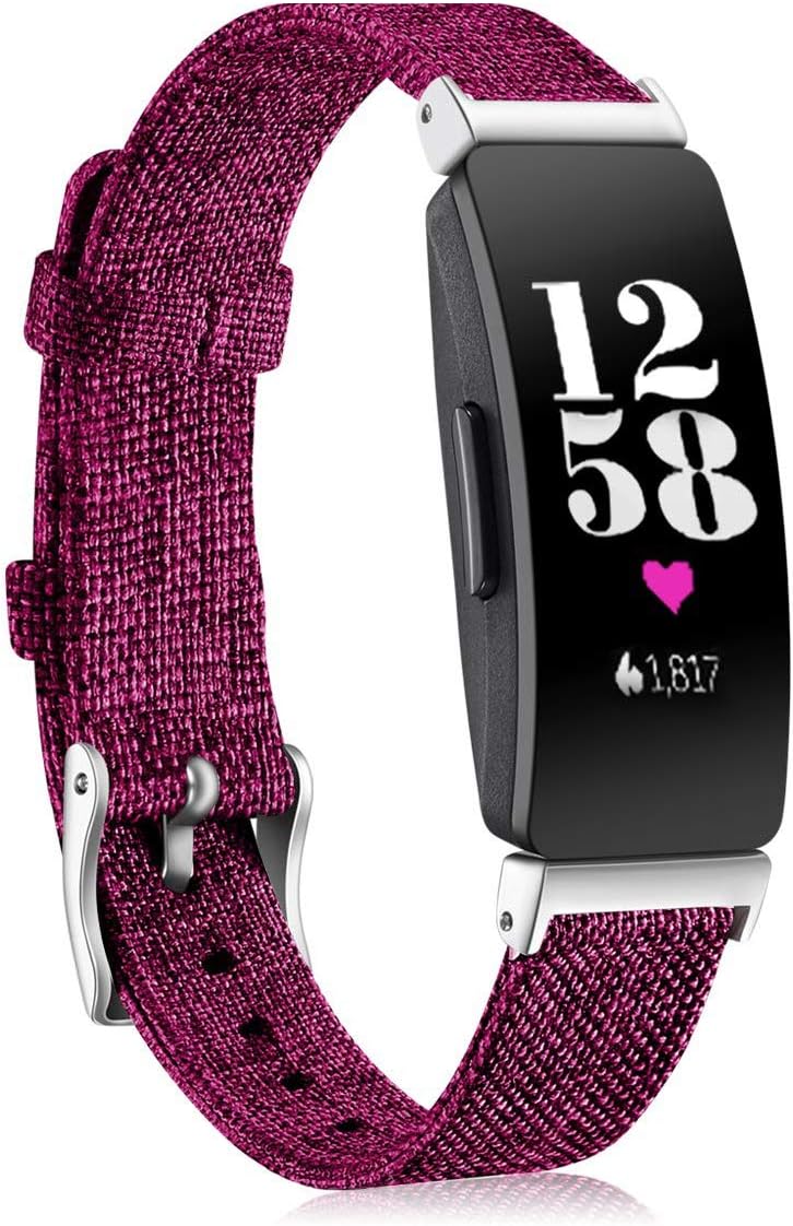 Maledan Bands Compatible with Inspire HR/Inspire/Inspire 2 and Ace 2, Soft Woven Fabric Accessories Strap Watch Band Replacement for Inspire and Inspire HR Women Men, Small, Fuchsia