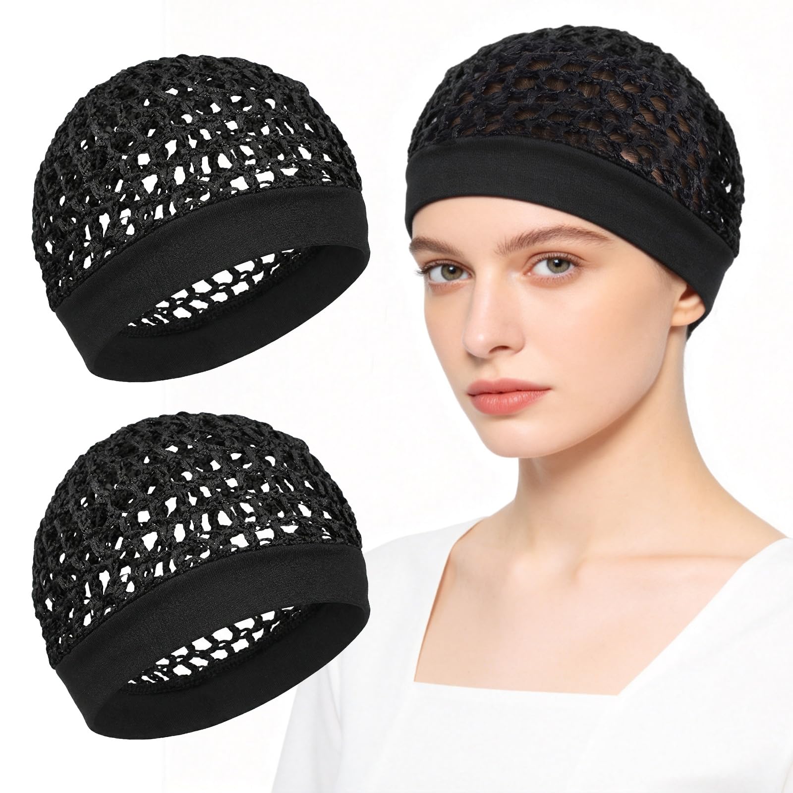 2 Pcs Hair Net for Sleeping Women, Mesh Crochet Elastic Knit Hair Net