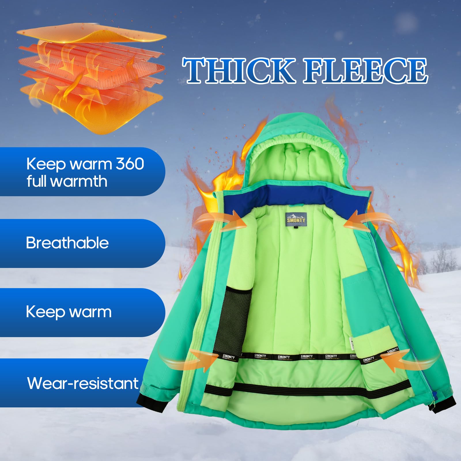 SMONTY SNOWER Tuta da Sci per Bambine con Cappuccio Staccabile, Completo da Sci, Super Caldo, Tuta Invernale per Bambina, Ragazza, Neve, Freddo, Impermeabile, Montagna, Sport Invernali, Regalo