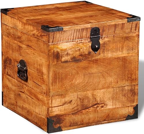 Miniatura 5 de Baúl de almacenamiento de madera de mango áspera cúbica, baúl de almacenamiento de madera maciza con cerradura, armario de almacenamiento para el