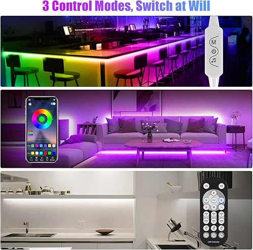 Vista 4 de Kit de 6 luces LED para debajo del gabinete, sincronización de música, luces LED que cambian de color con control remoto RF y aplicación, luces