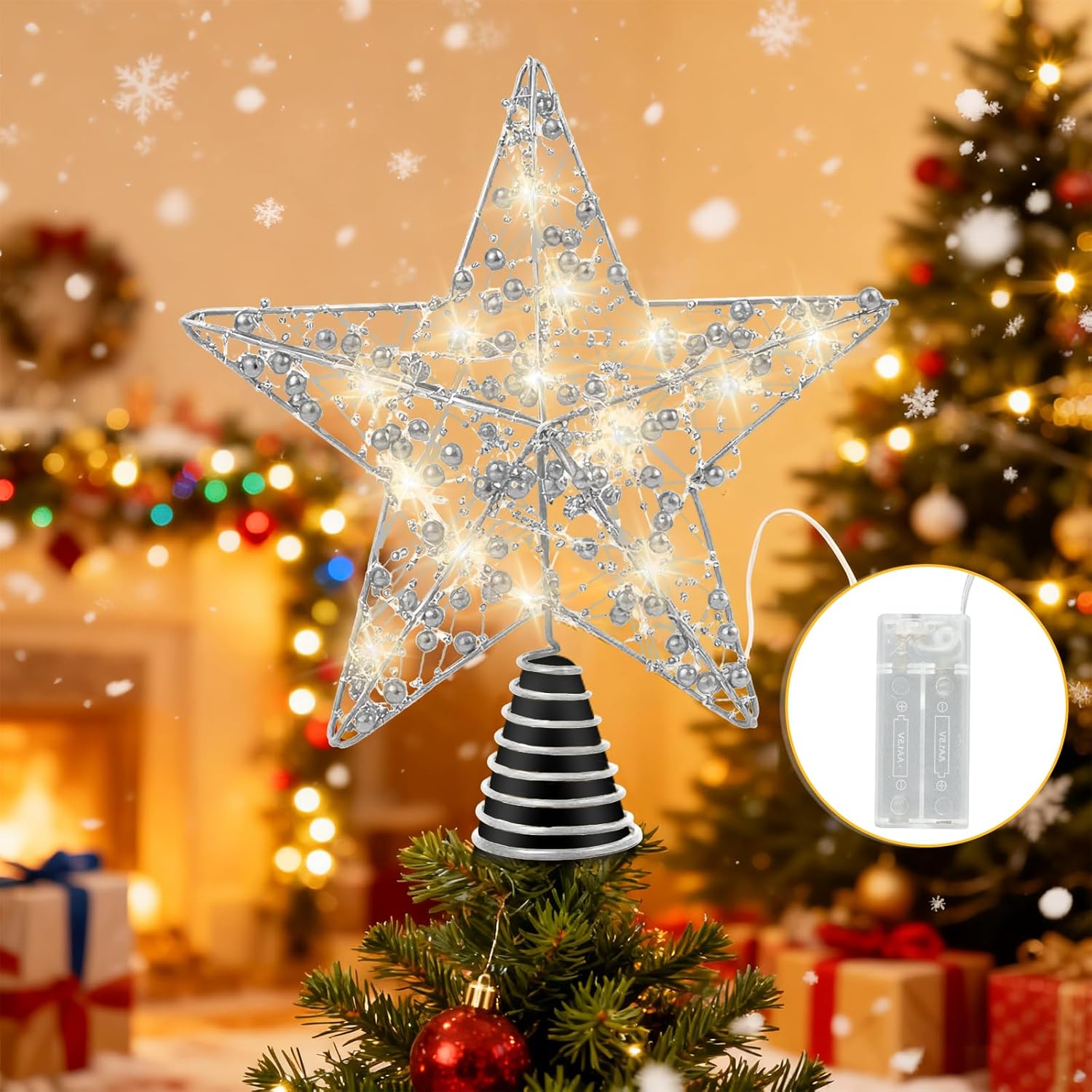 Christmas Tree Topper 15-inch North Star Tree Topper with 20 LED Lights Festive Decor Christmas Tree Star Topper.