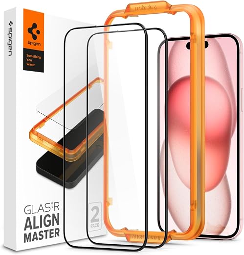Spigen Tempered Glass Screen Protector [GlasTR AlignMaster] designed for iPhone 15 Plus - Edge to Edge Protection [2 Pack]