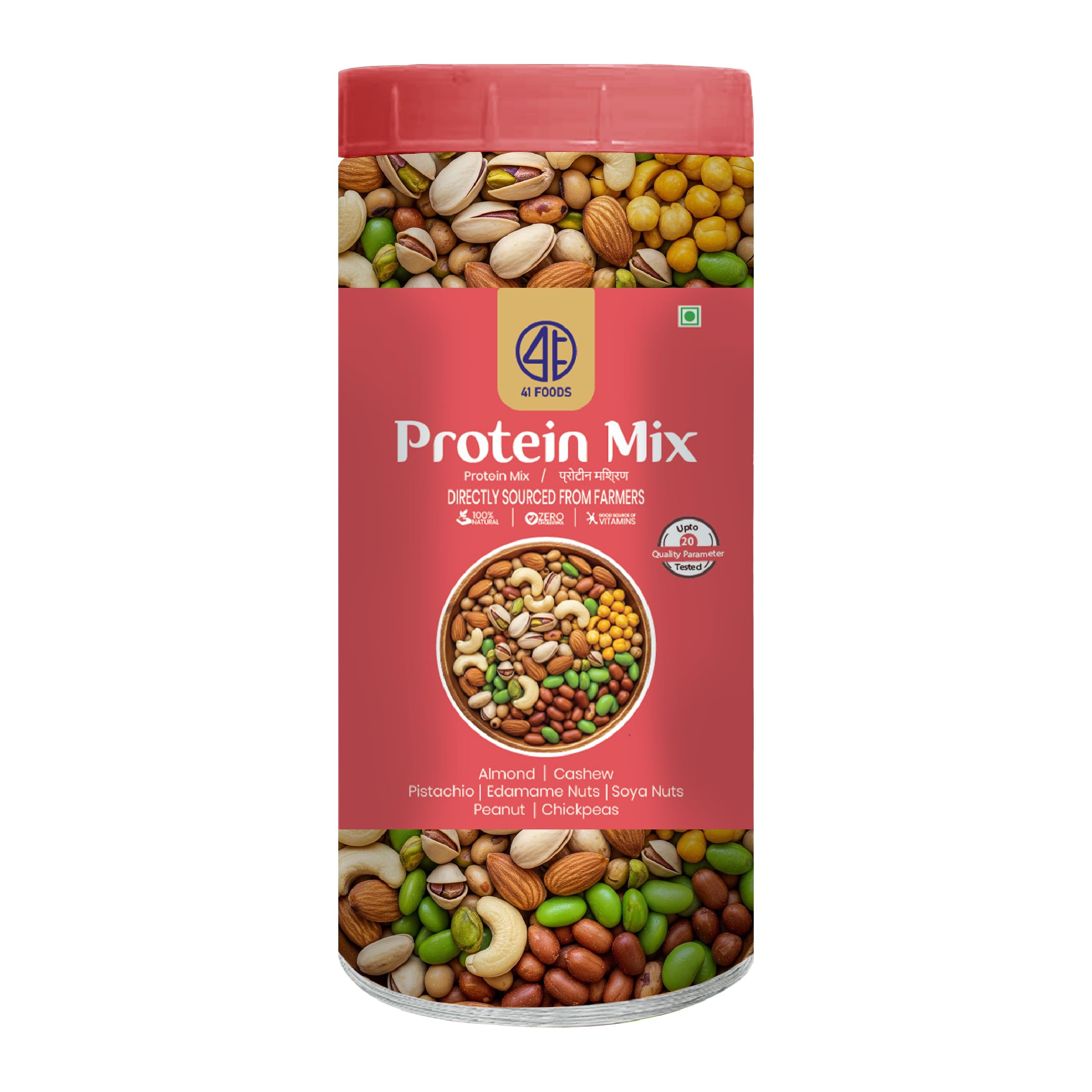 41 Foods Protein Mix with Edamame | Almonds, Cashews, Peanuts & Pistachios | Plant Protein, Fiber & Antioxidants | Healthy Crunchy Snack for Gym & Office (200g)-image-20