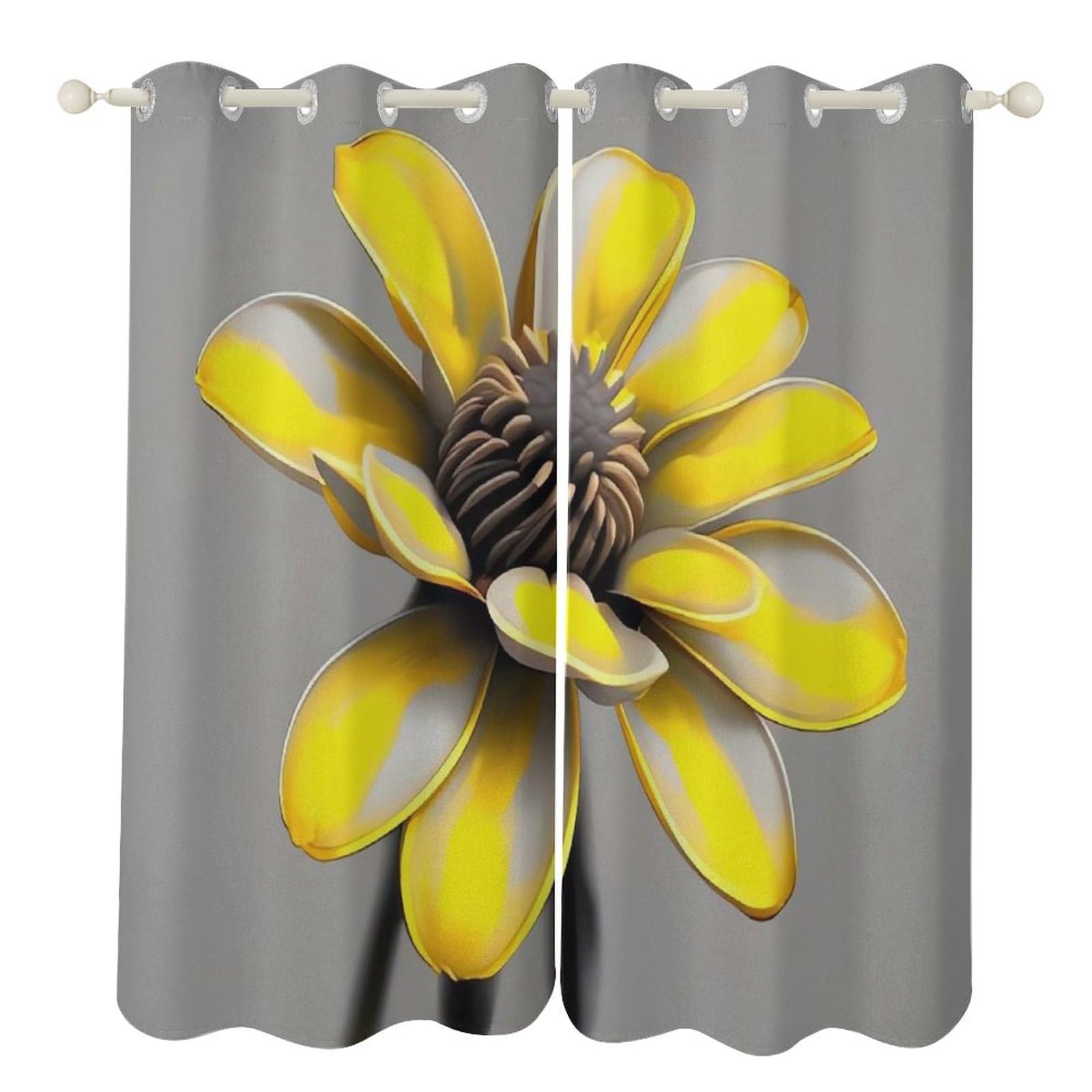 Rideaux occultants à imprimé floral jaune pour une ambiance de salon cosy