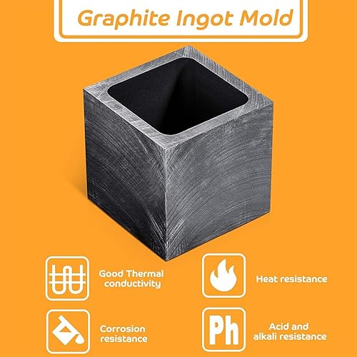 Miniatura 10 de Molde de crisol para lingote de grafito, 2 piezas para fundición de metal dorado, plateado, aluminio, cobre, latón, refinación de fusión (4 x 2 x 1