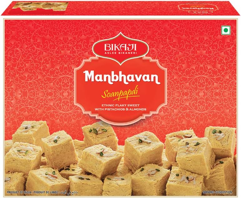 Bikaji Manbhavan Soan Papdi - Pistachios and Almond, Authentic Indian Food and Sweets Mithai -200 grams