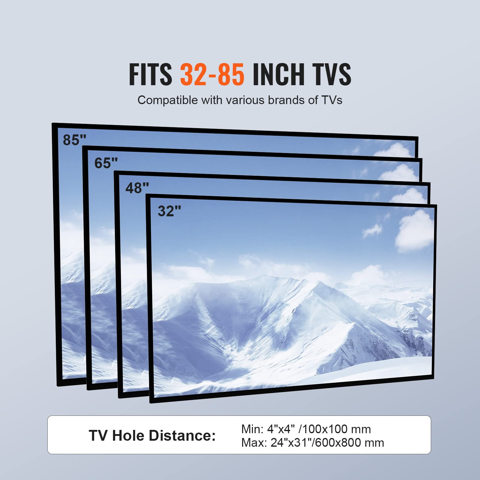 VEVOR Support TV Pivotant 81,3-216 cm, Pied Réglable en Hauteur, Charge 45 kg, VESA 400x800 mm