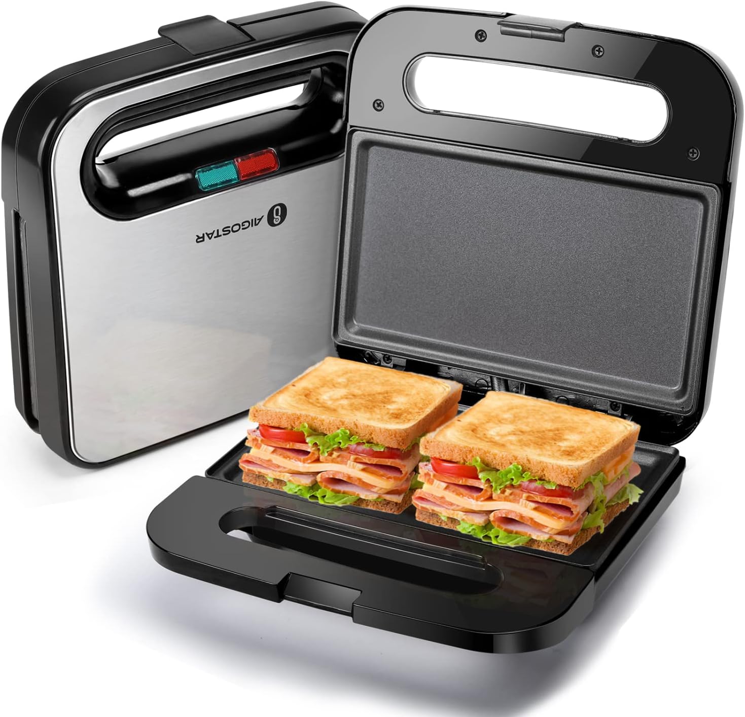 Sandwich Maker, Non-Stick Panini Press Sandwich Maker Breakfast Grilled Cheese Maker, Stainless Steel Tostadora de Pan
