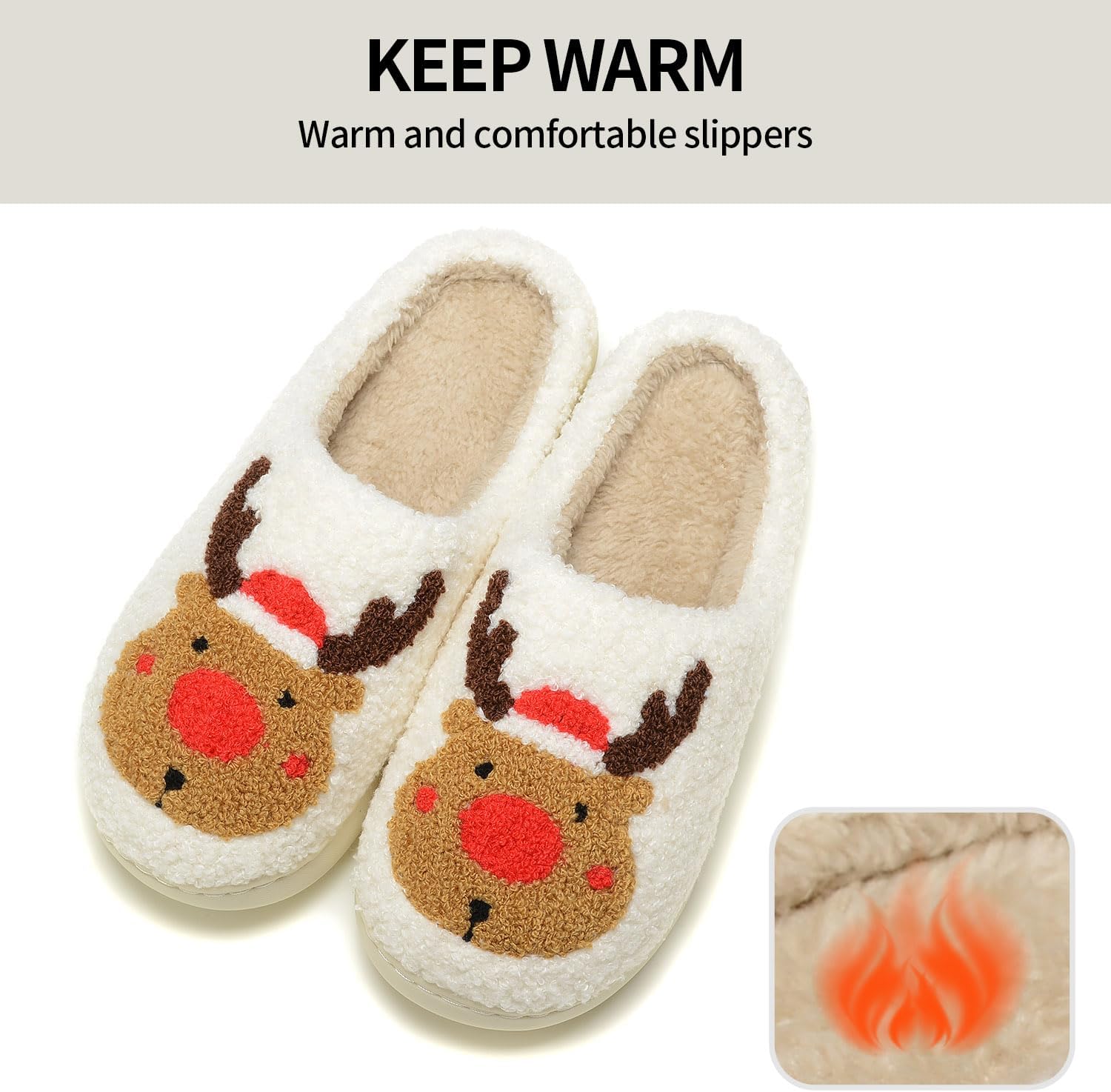 レディース クリスマス トナカイ ホリデー スリッパ:ムース キュート 漫画 エルク ファジー 暖かい ハウス メンズ クリスマス