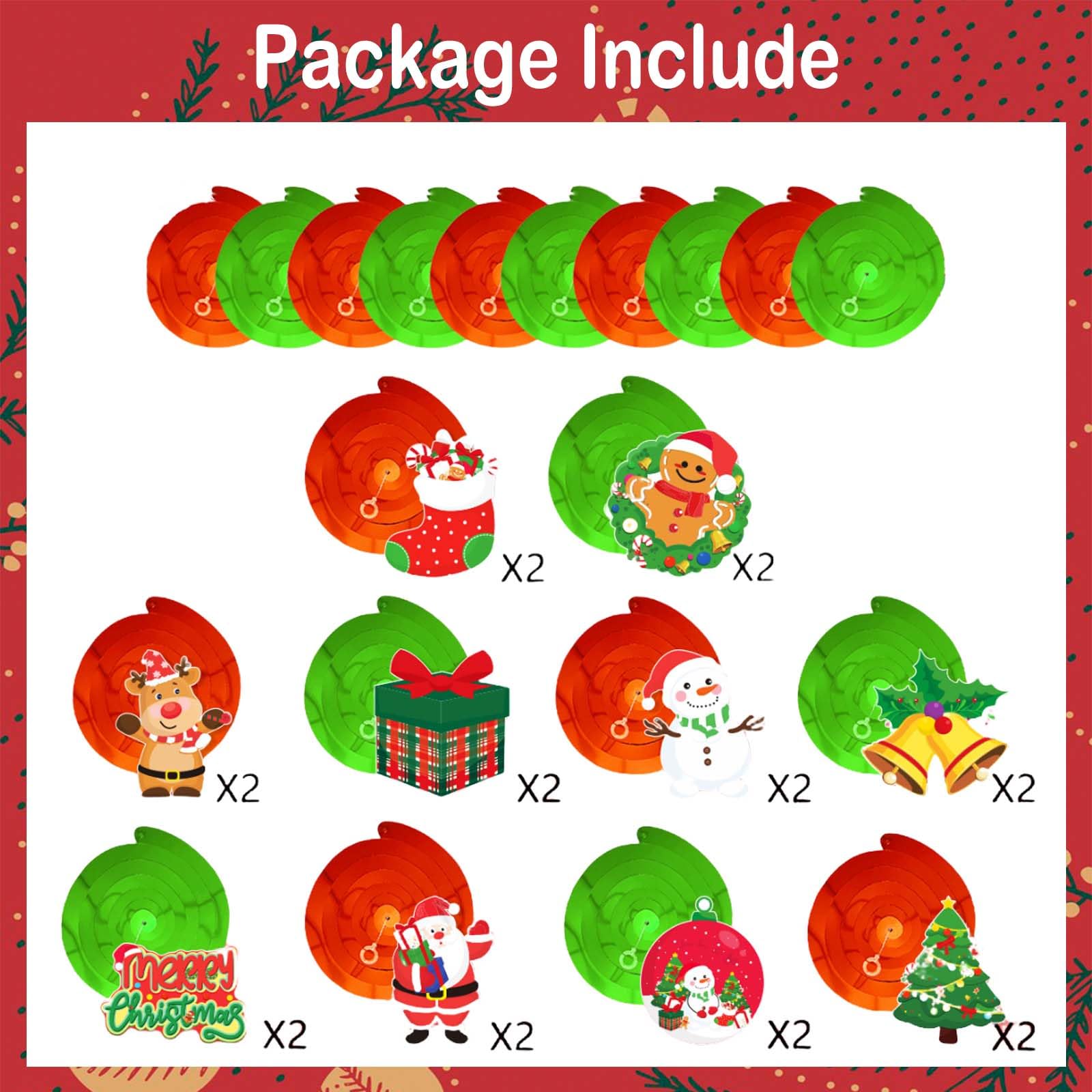 50PCS Christmas Hanging Swirl Decorations, Xmas Ceiling Swirls With Tree, Snowman, Elk, Santa Claus, Gift Socks, Bells - Image 3