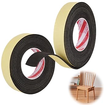 Self-Adhesive Foam Weather Stripping Tape, 2 Rolls Sealing Tapes 20mm x 2mm x 5m, Black, Foam Tape for Windows, Door Insulation, Soundproofing, Shock Absorption, DIY Cuttable