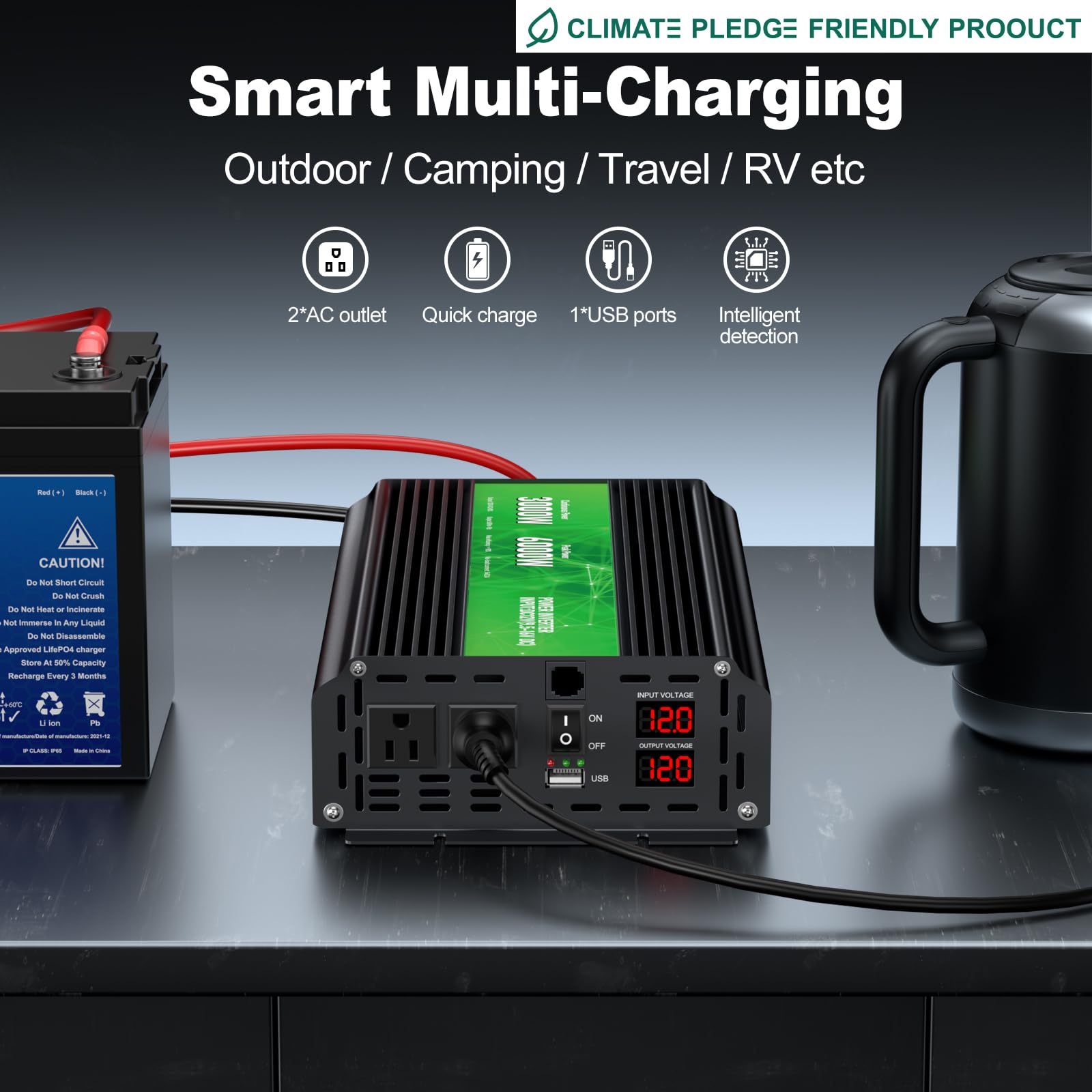 3000 W przetwornica mocy, maksymalna moc 6000 W, 12 V DC na AC 110 V120 V, pilot zdalnego sterowania z wyjściami 2 AC i portem USB 2.4, wyświetlacz LCD do konwertera energii, aktywności na
