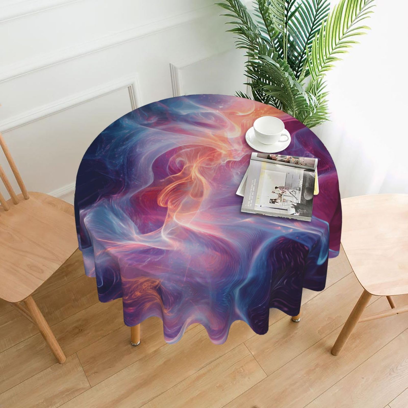 HLBSDM The Flow of Colorful Light Printed Practical Round Tablecloth, Durable, Suitable for Home, Restaurant, Hotel, Gathering, and Decorative Table Covers