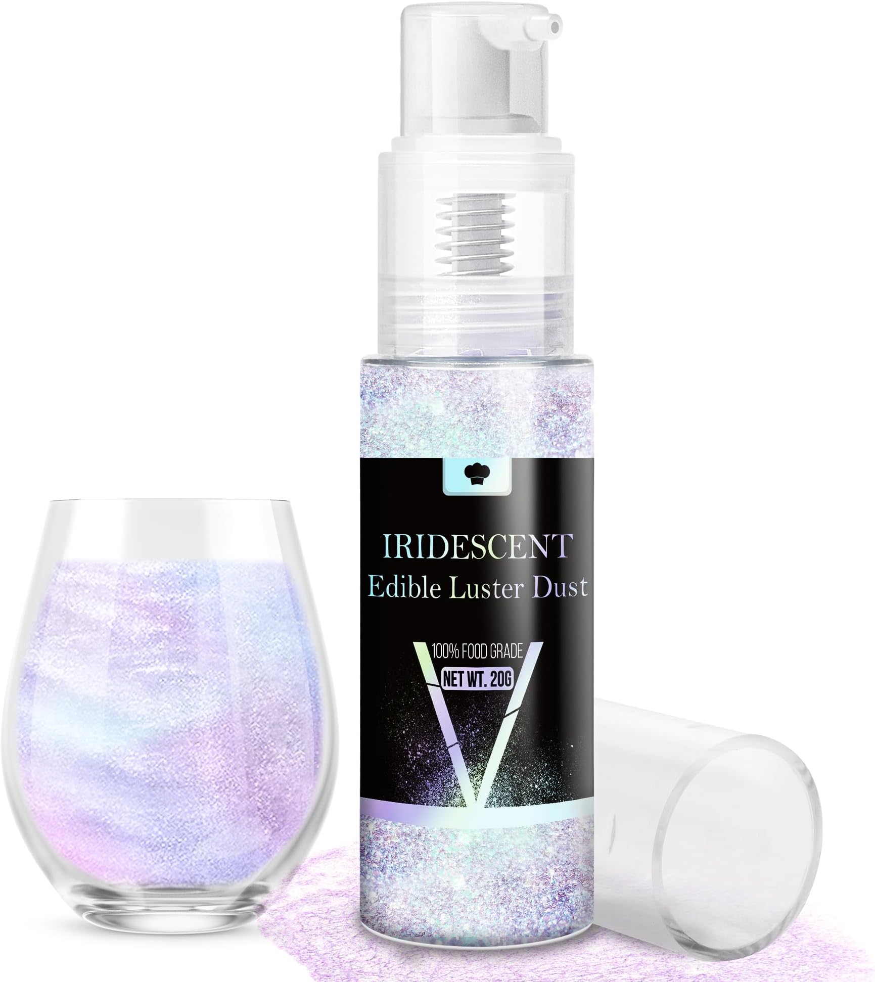 Iridescent Edible Glitter Spray, 20g Luster Dust Edible Glimmer Powder for Sparkling Cocktails, Cake, Cupcakes, Wine, Beverage, Food Grade Shimmer Dust Powder for Baking, Drinks, Cookies Decoration