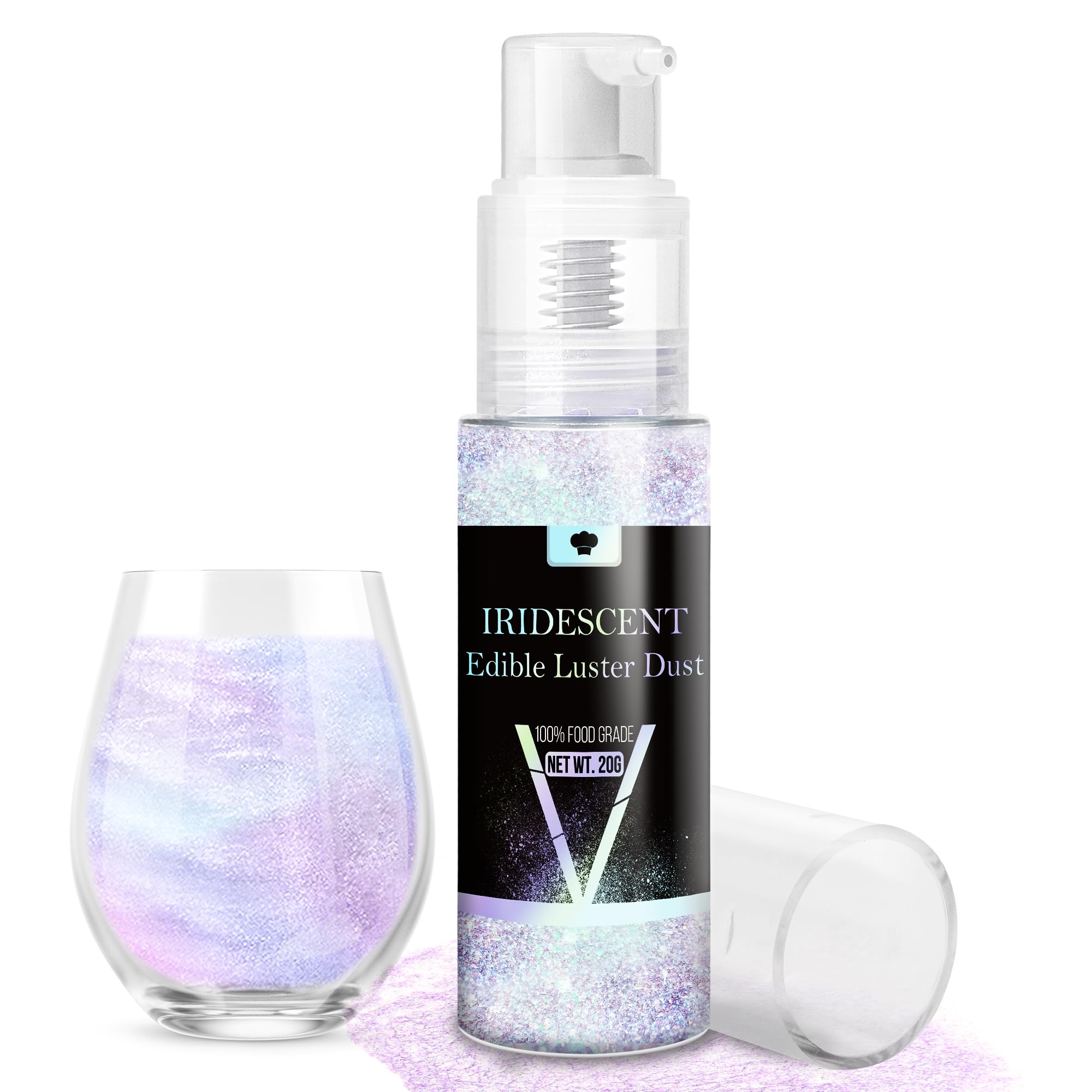 Iridescent Edible Glitter Spray, 20g Luster Dust Edible Glimmer Powder for Sparkling Cocktails, Cake, Cupcakes, Wine, Beverage, Food Grade Shimmer Dust Powder for Baking, Drinks, Cookies Decoration
