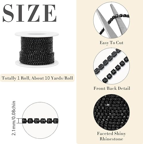 Miniatura 3 de 1 rollo de cadena de diamantes de imitación de 10 yardas, rollo de cadena cerrada de diamantes de imitación de cristal de 0.079 pulgadas, ribete de