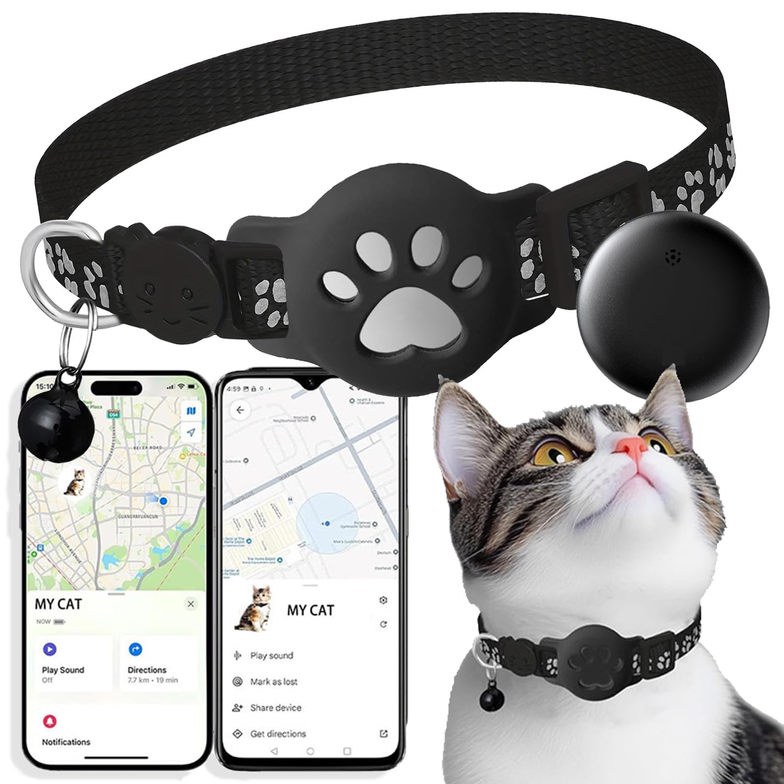 2026 Nouveau Collier GPS Chat, Traceur GPS Chat Tracker, sans Carte SIM, sans Abonnement Mensuel, Localisation Temps Réel, Imperméable et Durable (Noir)