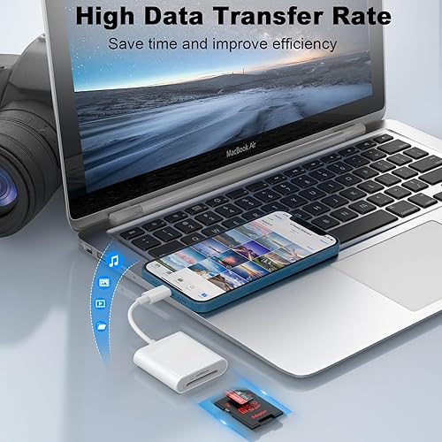 Miniatura 5 de Lector de tarjetas SD para cámara iPhone iPad, ranura dual micro Lightning a SD TF lector de tarjetas de memoria adaptador de cámara de rastro