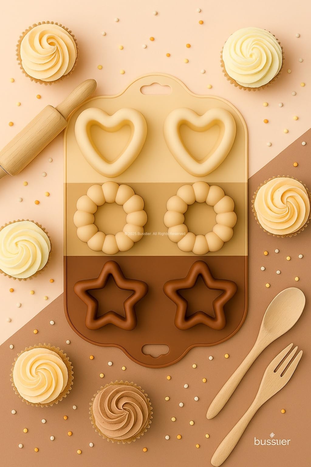 Busstier 2 Adet 6’lı Silikon Cupcake Muffin Kek Kalıbı Isıya Dayanıklı Yapışmaz Gıda Dostu Renkli Esnek Muffin Kalıbı Kolay Temizlenen Mini Kek Kalıbı Pratik Modern Mutfak İçin (Yıldız/Kalp)